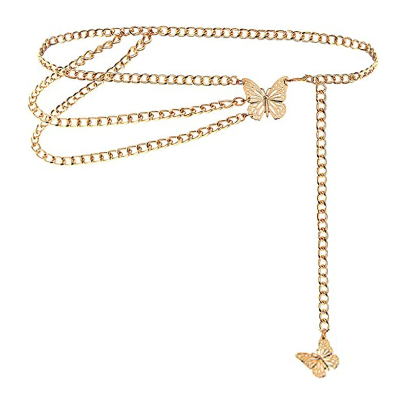 Multi Layer Metal Butterfly Waist Chain Tassels Girdling Alloy Body Chain Gold Silver Color Street Pleasure for Women Girls