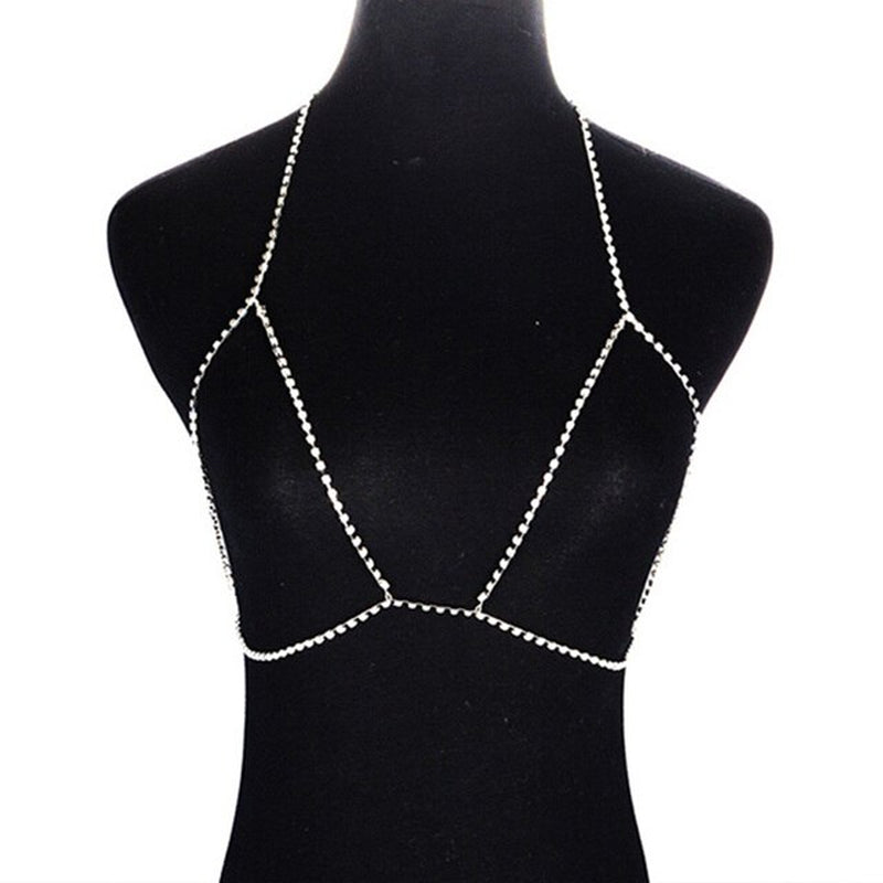 Cross Crystal Chest Chain Summer Beach Harness Bikini Necklace for Women Girls Sexy Waist Belly Breast Chains Body Chain Jewelry