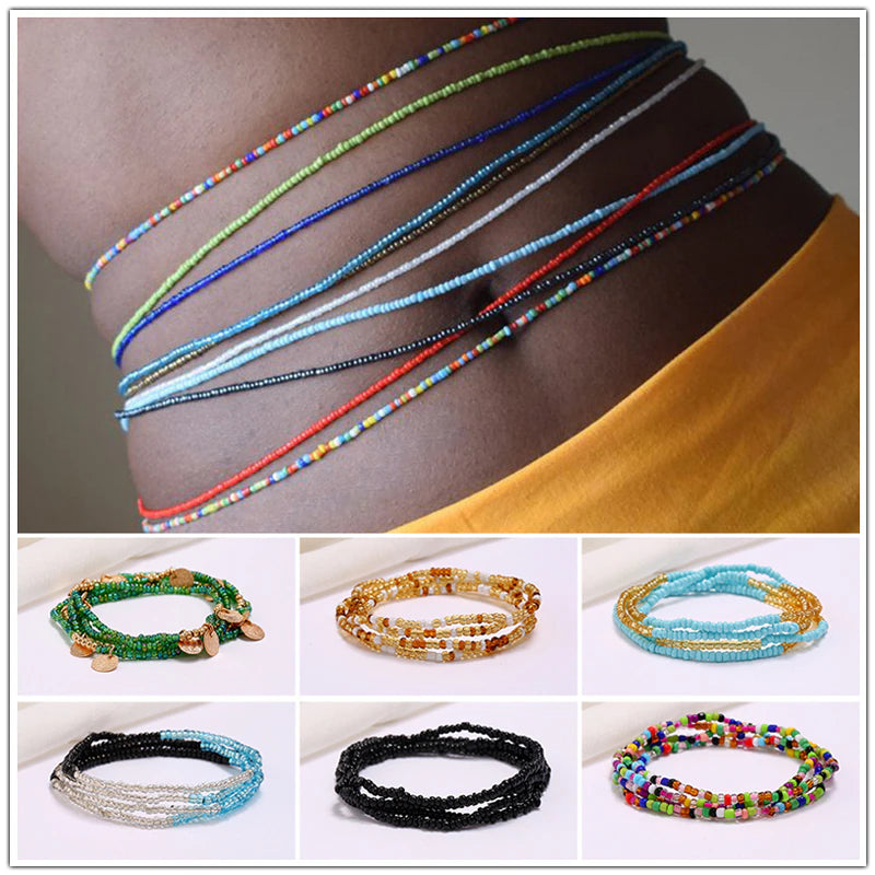Summer Sexy Bikini Beach Belly Chain for Women Girls Bohemia Colorful Beads Belt Waist Chains Body Jewelry Vintage Waistband