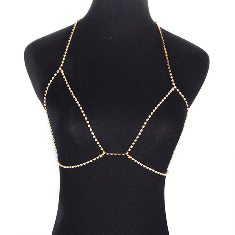 Cross Crystal Chest Chain Summer Beach Harness Bikini Necklace for Women Girls Sexy Waist Belly Breast Chains Body Chain Jewelry