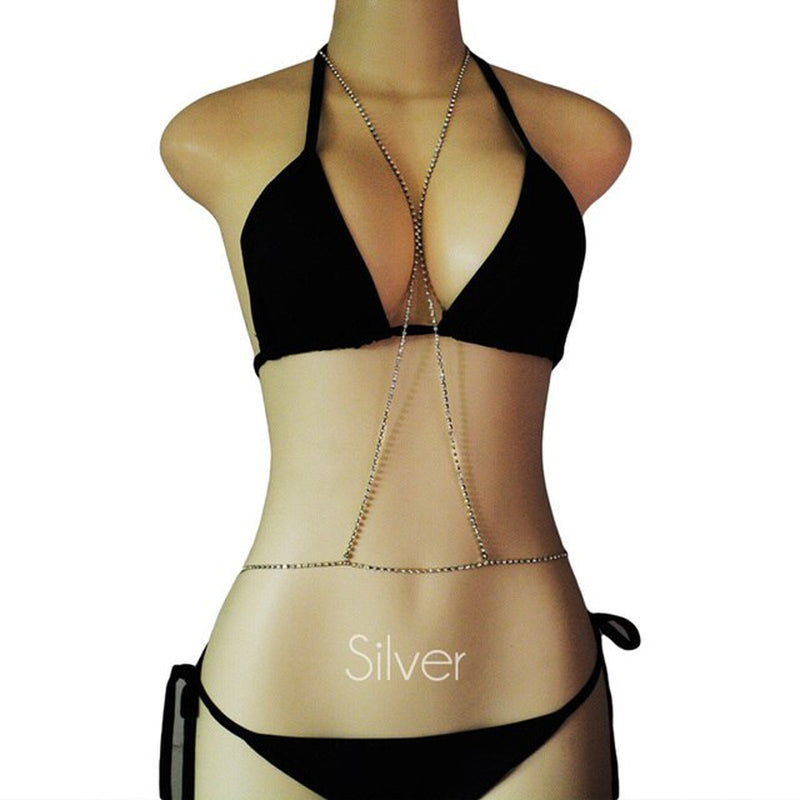 Cross Crystal Chest Chain Summer Beach Harness Bikini Necklace for Women Girls Sexy Waist Belly Breast Chains Body Chain Jewelry