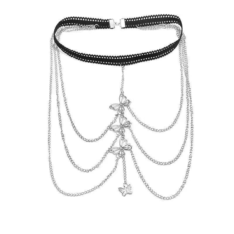 Leg Chain Sexy Lace Elastic Rope Butterfly Multilayer Simple Adjustable Elastic Thigh Chain Body Jewelry for Women Free Shipping