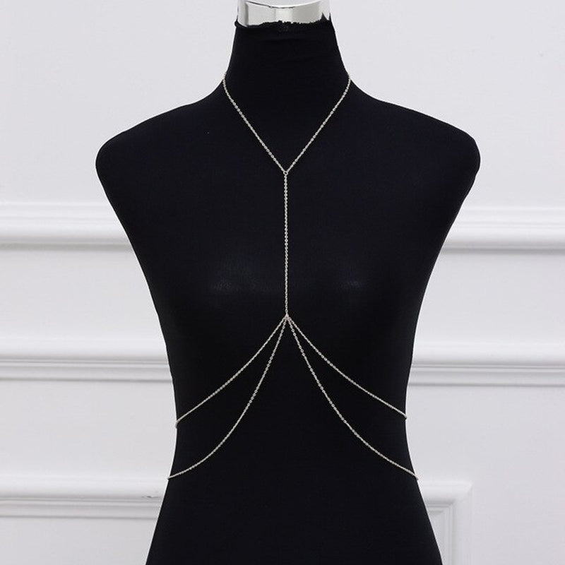 Cross Crystal Chest Chain Summer Beach Harness Bikini Necklace for Women Girls Sexy Waist Belly Breast Chains Body Chain Jewelry