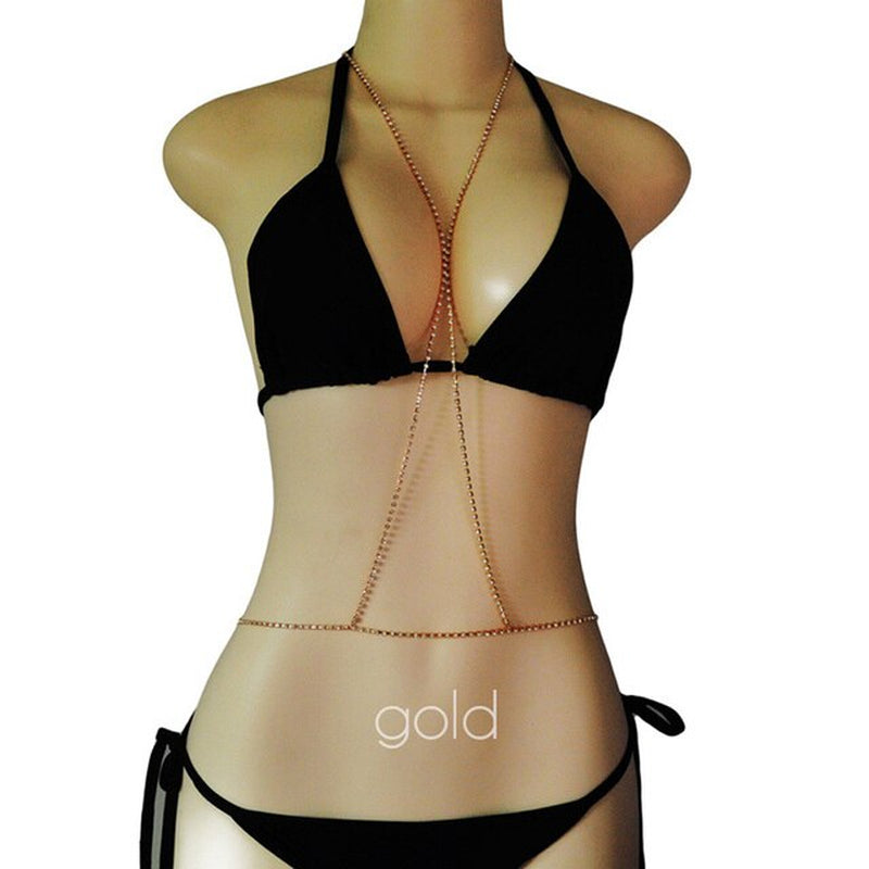 Cross Crystal Chest Chain Summer Beach Harness Bikini Necklace for Women Girls Sexy Waist Belly Breast Chains Body Chain Jewelry
