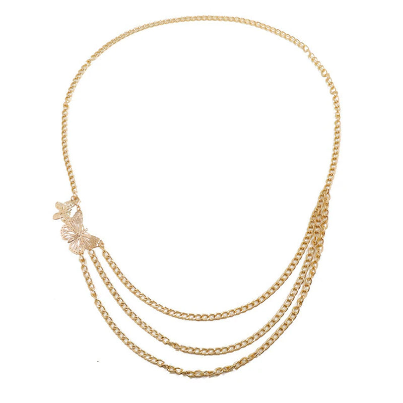 Multi Layer Metal Butterfly Waist Chain Tassels Girdling Alloy Body Chain Gold Silver Color Street Pleasure for Women Girls