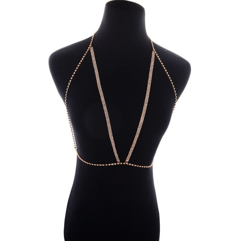 Cross Crystal Chest Chain Summer Beach Harness Bikini Necklace for Women Girls Sexy Waist Belly Breast Chains Body Chain Jewelry