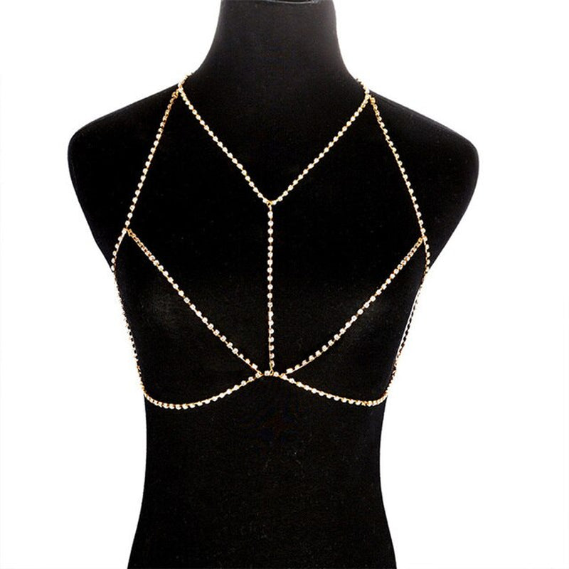 Cross Crystal Chest Chain Summer Beach Harness Bikini Necklace for Women Girls Sexy Waist Belly Breast Chains Body Chain Jewelry