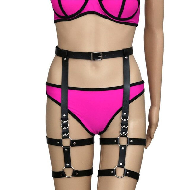 Trendy Punk Black Leather Body Chians Belt Jewelry Chains Anklet Harness Women Cage Belts Waist to Leg Bondage Rave Emo Jewelry
