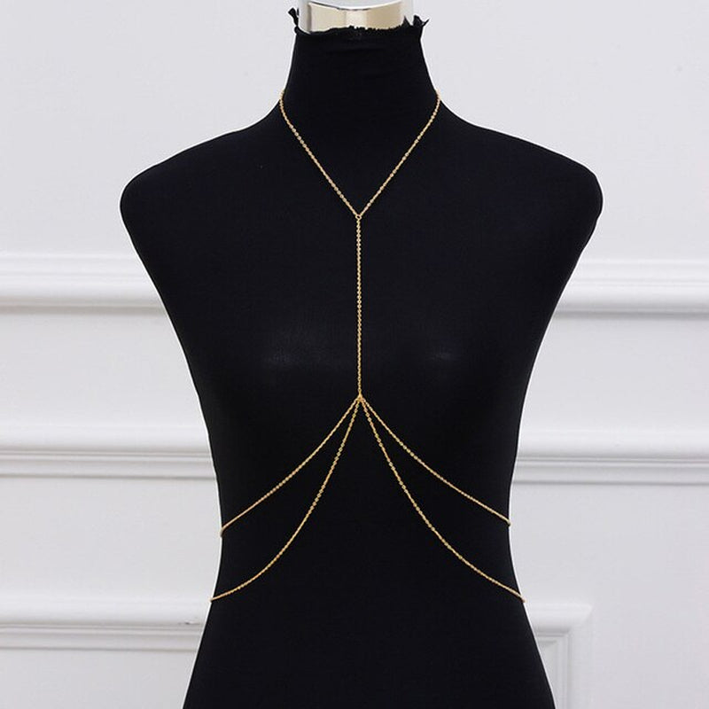 Cross Crystal Chest Chain Summer Beach Harness Bikini Necklace for Women Girls Sexy Waist Belly Breast Chains Body Chain Jewelry