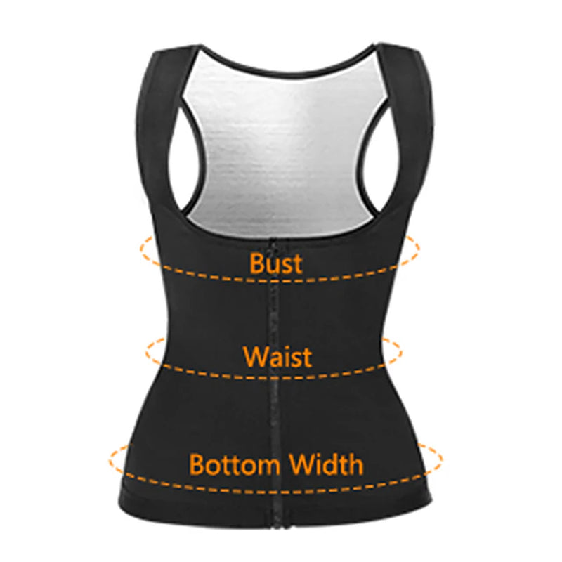 Women Slimming Sauna Vest Shirt Body Shaper Waist Trainer Sweat Corset with Zipper Gym Fitness Tank Top Sport Vest Weight Loss