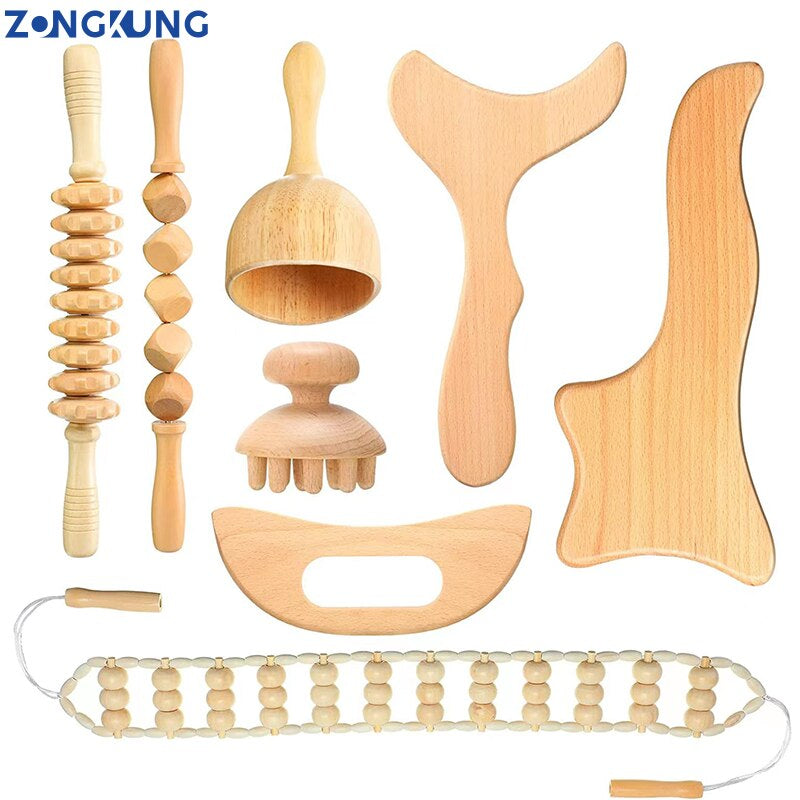ZONGKUNG Wood Therapy Massager Maderoterapia Kit for Lymphatic Drainage anti Cellulite Body Slimmling Wood Gua Sha Massage Tools