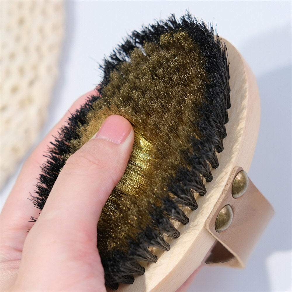 Dry Copper Wire Brush Dredging Body Natural Beech Wood Comb Chicken Skin Dry Brush Exfoliatin Massage Control Blood Circulation