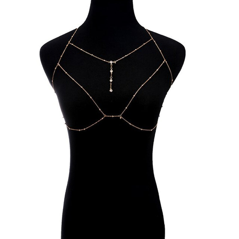 Cross Crystal Chest Chain Summer Beach Harness Bikini Necklace for Women Girls Sexy Waist Belly Breast Chains Body Chain Jewelry