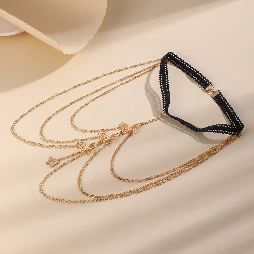 Leg Chain Sexy Lace Elastic Rope Butterfly Multilayer Simple Adjustable Elastic Thigh Chain Body Jewelry for Women Free Shipping