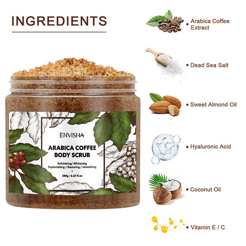 Coffee Face Body Scrub Skin Care Exfoliating Brightening Treatment Cleansing Pore Removal Stretch Marks Whitening Moisturizing