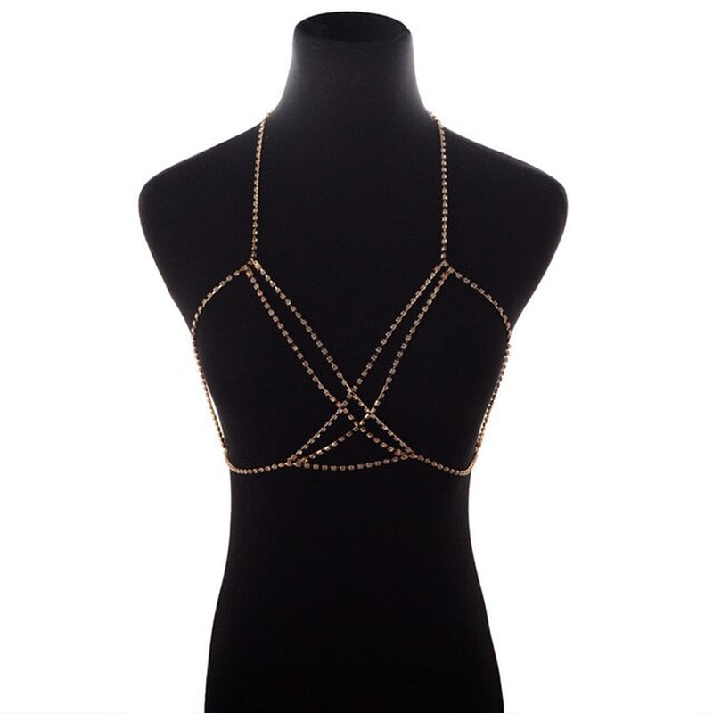 Cross Crystal Chest Chain Summer Beach Harness Bikini Necklace for Women Girls Sexy Waist Belly Breast Chains Body Chain Jewelry