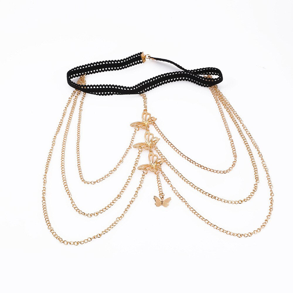 Leg Chain Sexy Lace Elastic Rope Butterfly Multilayer Simple Adjustable Elastic Thigh Chain Body Jewelry for Women Free Shipping