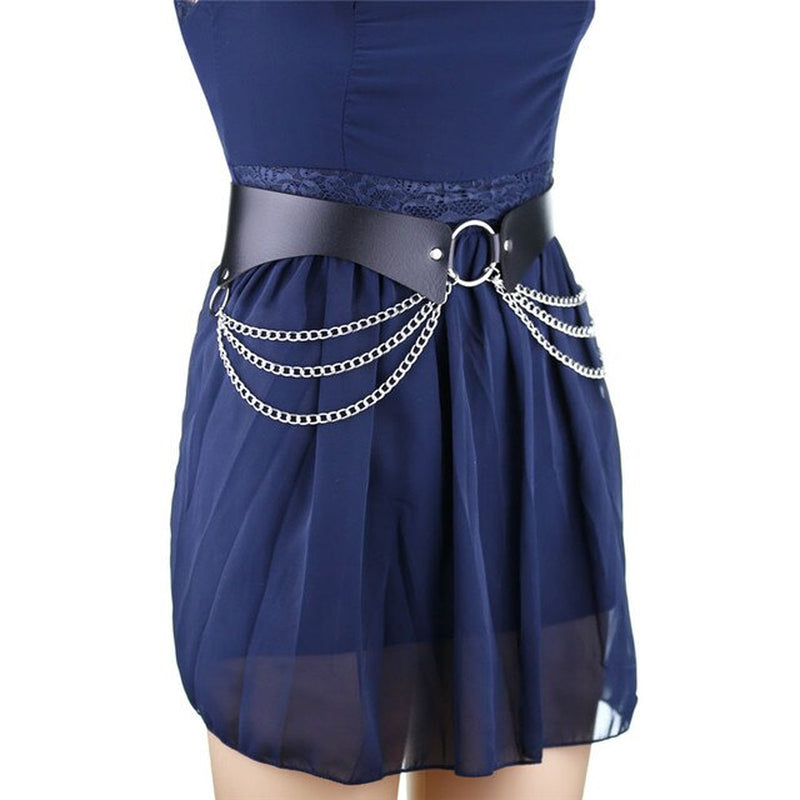 Trendy Punk Black Leather Body Chians Belt Jewelry Chains Anklet Harness Women Cage Belts Waist to Leg Bondage Rave Emo Jewelry
