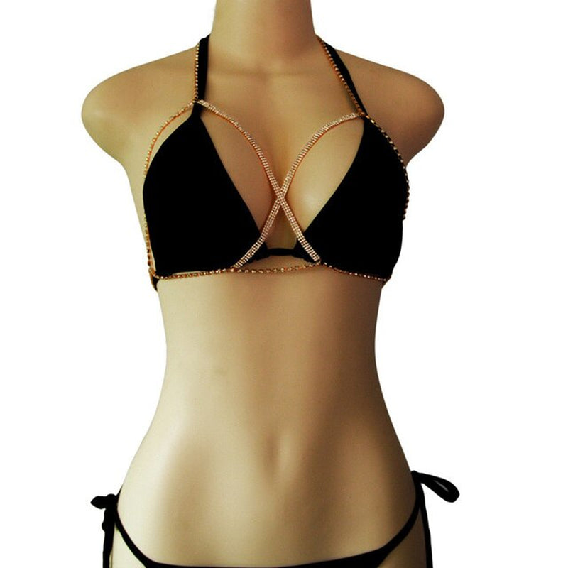 Cross Crystal Chest Chain Summer Beach Harness Bikini Necklace for Women Girls Sexy Waist Belly Breast Chains Body Chain Jewelry