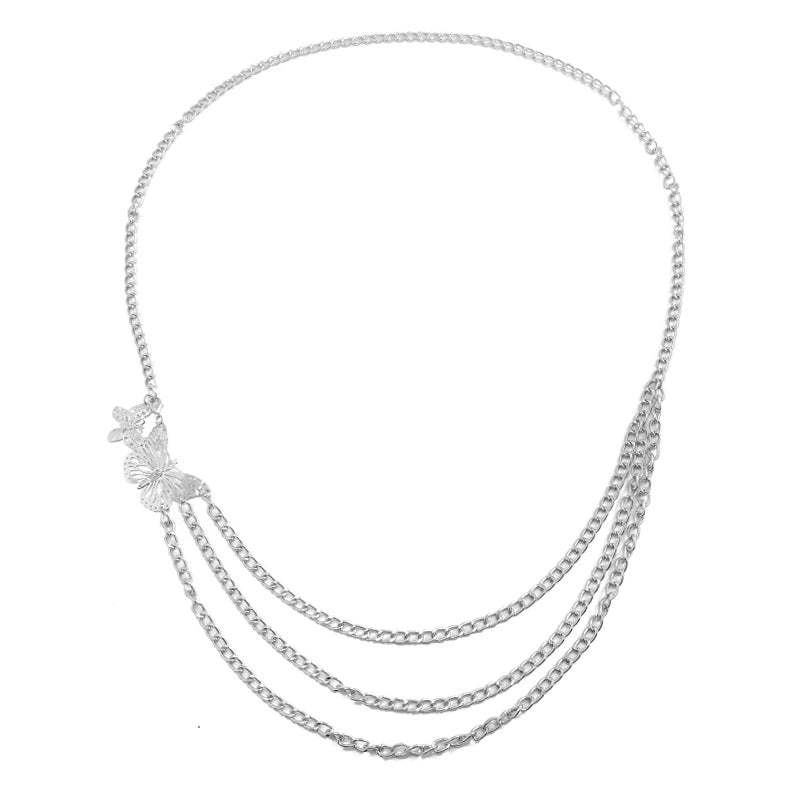 Multi Layer Metal Butterfly Waist Chain Tassels Girdling Alloy Body Chain Gold Silver Color Street Pleasure for Women Girls