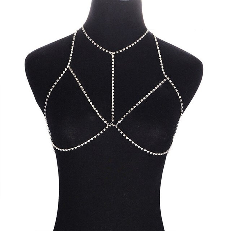 Cross Crystal Chest Chain Summer Beach Harness Bikini Necklace for Women Girls Sexy Waist Belly Breast Chains Body Chain Jewelry