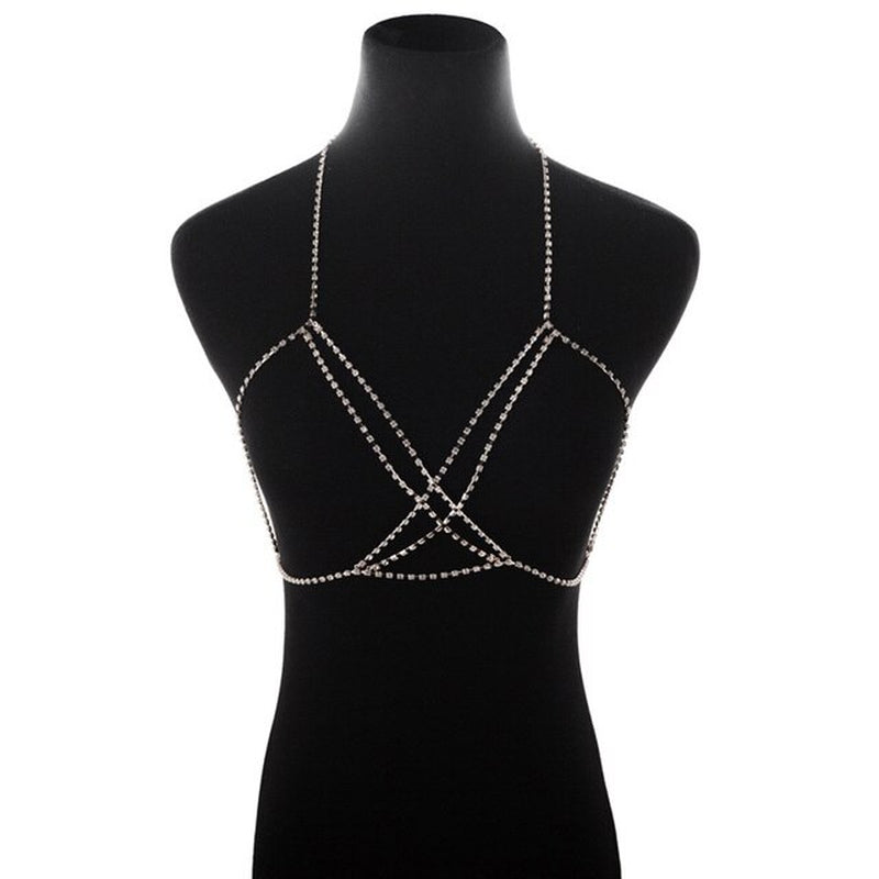 Cross Crystal Chest Chain Summer Beach Harness Bikini Necklace for Women Girls Sexy Waist Belly Breast Chains Body Chain Jewelry