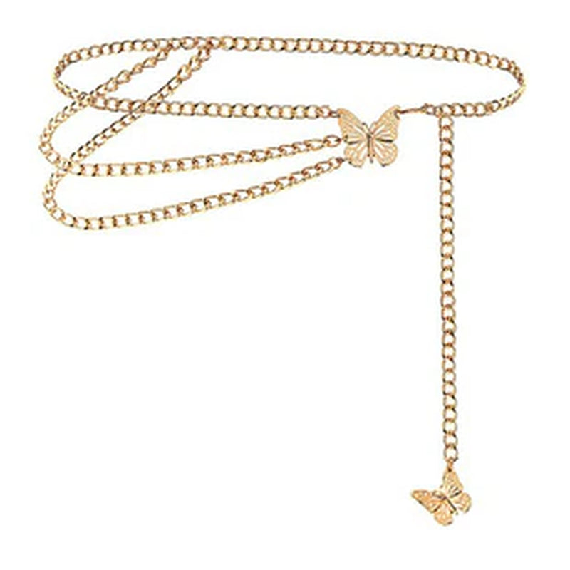 Multi Layer Metal Butterfly Waist Chain Tassels Girdling Alloy Body Chain Gold Silver Color Street Pleasure for Women Girls